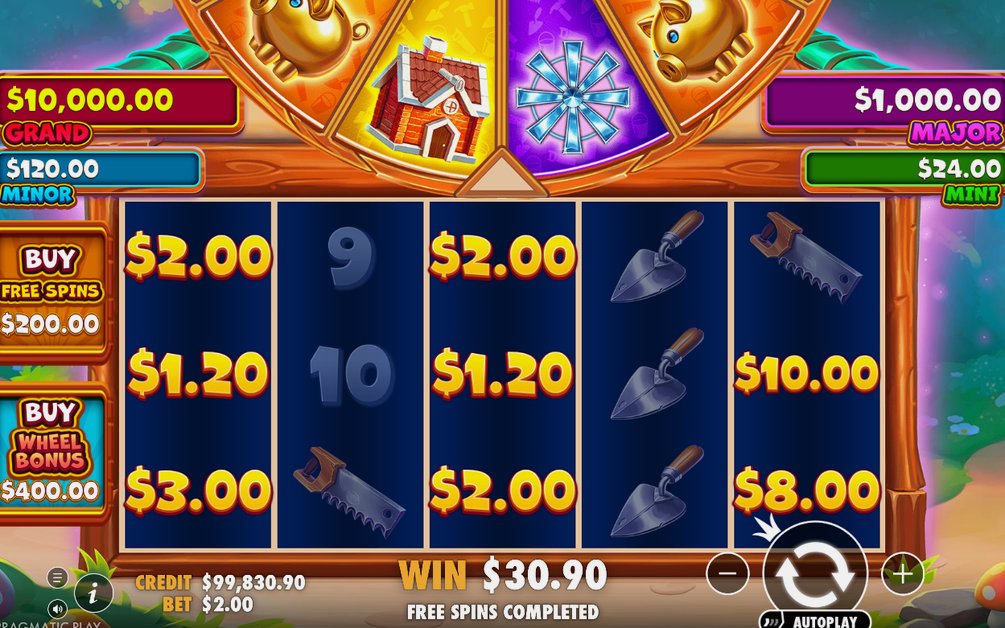 Win screen after a spin on the 5x3 grid