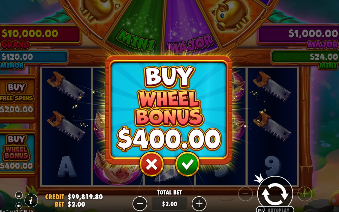 Free Spins round with straw, wood and brick markers